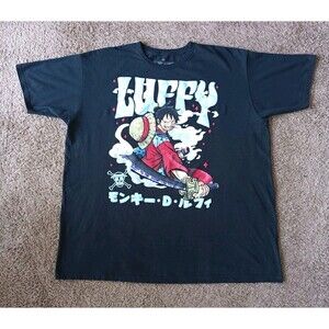 One Piece Luffy T-Shirt Men's 2XL Graphic Print Black Short Sleeve